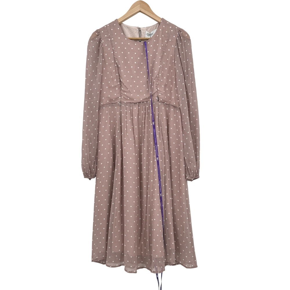 Seraphine‎ Luxe Gracelyn Maternity Nursing Dress Taupe Polka Dot Size 6 US NEW